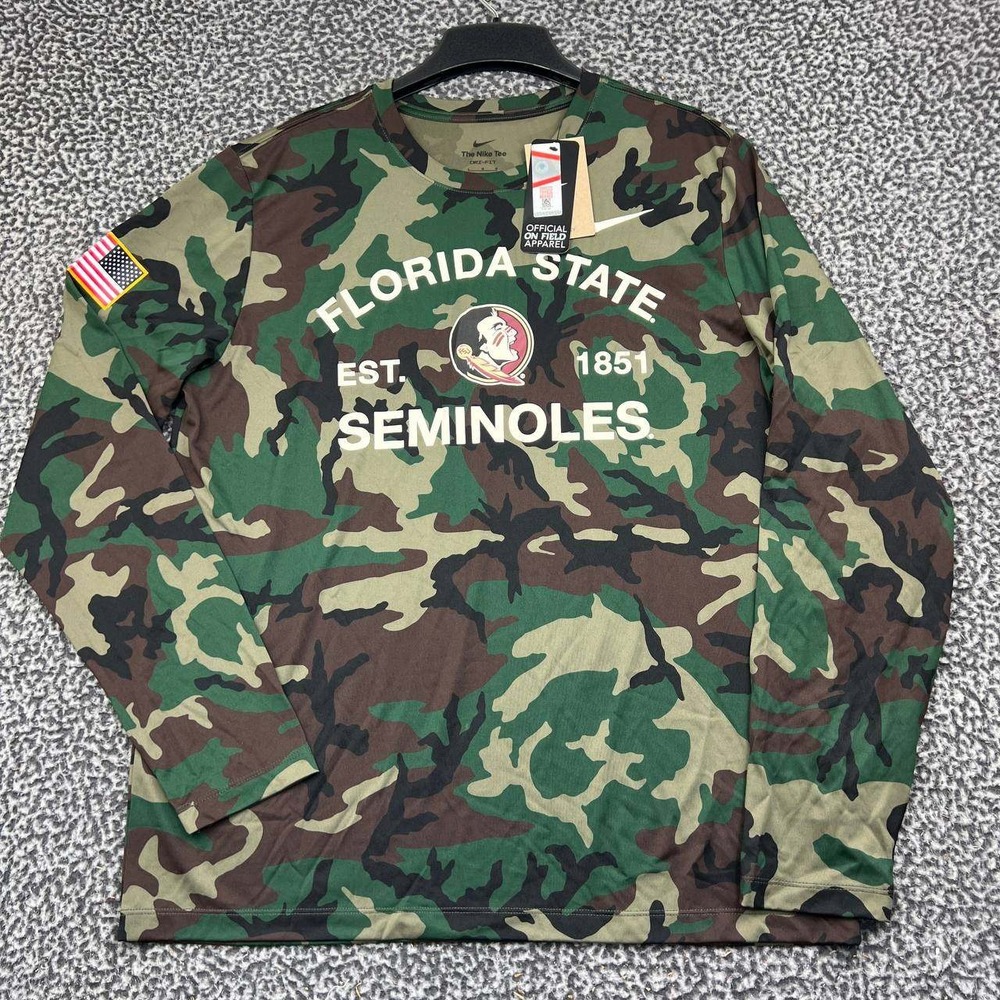 Nike Florida State Seminoles Dri-Fit Shirt Men Large Camo Long Sleeve New L